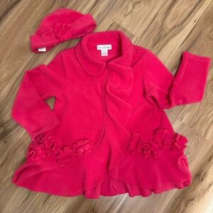 Chasing Fireflies Pink Ruffled Flee e Coat and Hat Set, Size 8